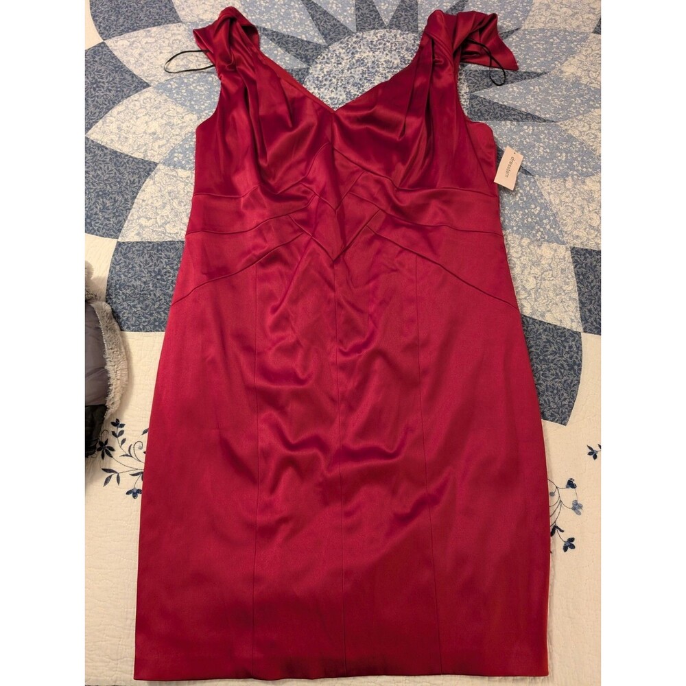 Women’s Collection Dressbarn Draped Sleeves Satin Sheath Dress - Red, Size 14